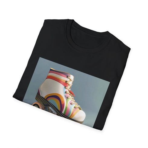 Retro roller skate themed charcoal t-shirt in size S.