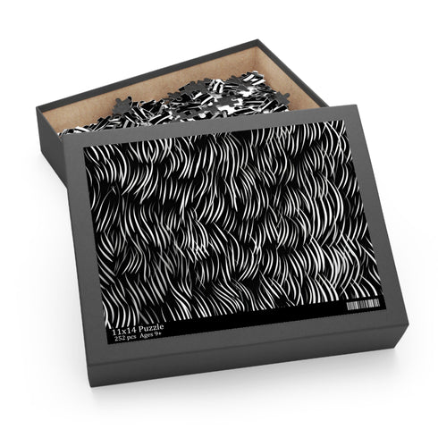 Calligraphy strokes puzzle with intricate textura quadrata design, 120 pieces.