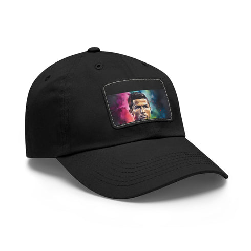 Neon watercolor Ronaldo cap with white/light brown rectangle patch.