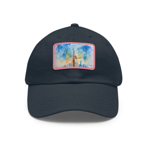 Empire State Skyline Watercolor White Cap Unisex Cotton Vegan Hat