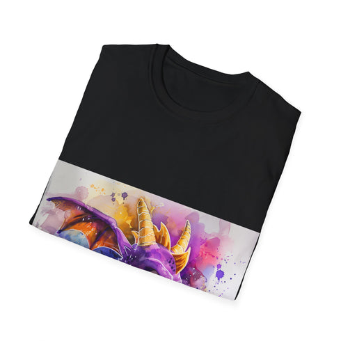 Colorful watercolor Spyro tee in Charcoal, size S for gamers.