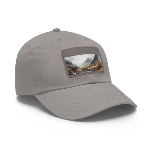 Highland Adventure Baseball Cap in white with landscape patch design.