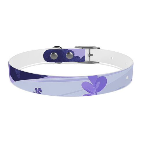 Stylish lavender dog collar with floral pattern for fashionable walks.