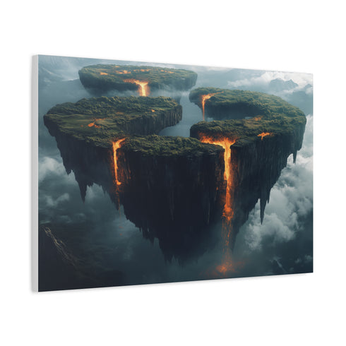 Floating Islands Orbiting a Volcano Stretched Canvas Wall Art