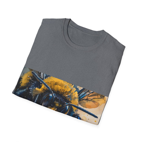 Vibrant bumblebee watercolor tee in Charcoal; perfect for nature & art lovers.