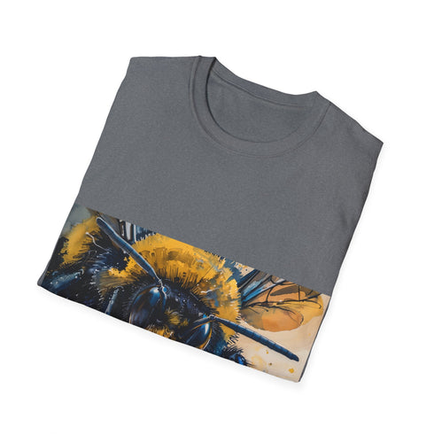 Charcoal watercolor tee with bumblebee design cotton crew neck regular fit