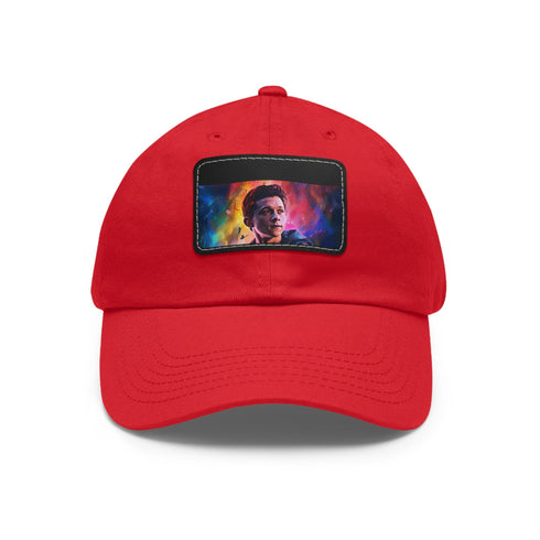 Neon watercolor hat with Tom Holland inspired design, white/light brown patch.