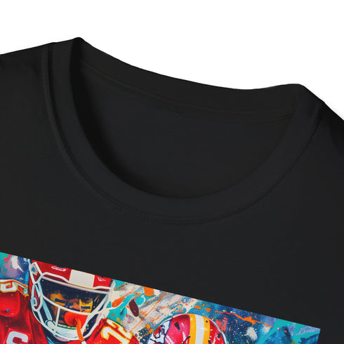 Charcoal cotton crew neck T-shirt with dynamic Super Bowl painting design