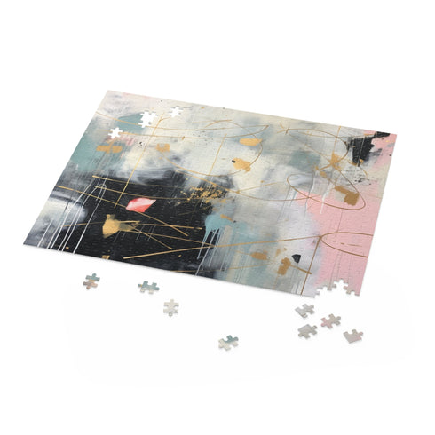 Abstract mint and gold jigsaw puzzle with 120 pieces.