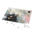 Abstract mint and gold jigsaw puzzle with 120 pieces.