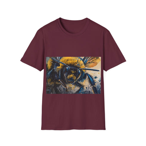 Vibrant charcoal crew neck tee with watercolor bumblebee for summer
