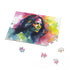 Vibrant Michelle Obama portrait jigsaw puzzle with neon colors.