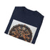 Charcoal steampunk T-shirt with intricate clockwork gears pattern in soft cotton