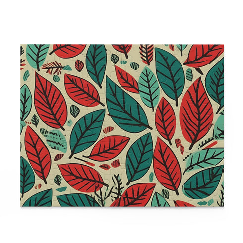 Unique Dirty Ferret Leaf Puzzle in Modern Green and Red Hues - Fun and Challenging 1000 Piece Jigsaw Puzzle for Adults and Kids