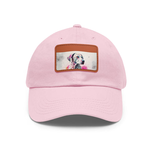 Dalmatian print baseball cap with light brown rectangle patch.
