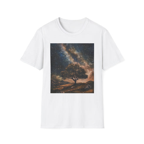 Charcoal cotton t-shirt with Milky Way night sky painting