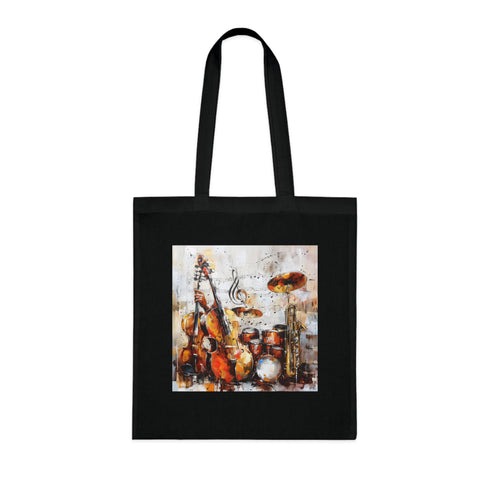 Musical Symphony Tote Bag, Cotton Black Tote, Music Note Design
