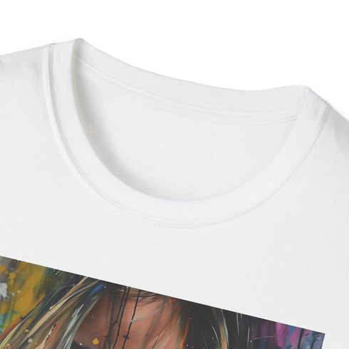Charcoal cotton T-shirt featuring Jennifer Aniston portrait with soft detailed brushstrokes