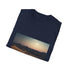 Charcoal cotton crew neck T-shirt featuring ethereal desert moonlit landscape