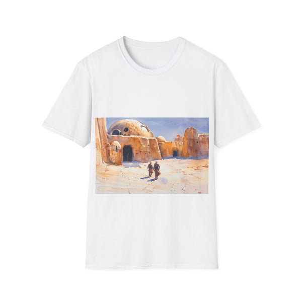 Desert planet themed Charcoal Tee, regular fit, cotton, Tatooine Star Wars design.
