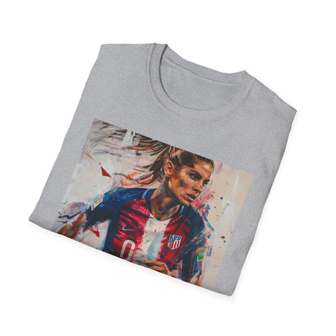 Striking Alex Morgan Soccer Portrait Tee in Charcoal, size S.