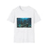 Charcoal cotton T-shirt with sunken civilization graphic evocative and mysterious