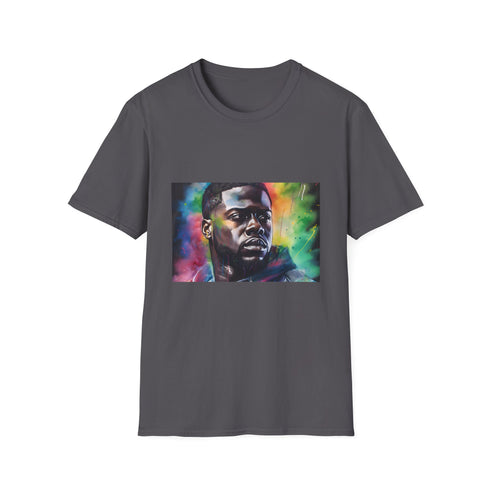 Vibrant charcoal cotton crew neck T-shirt with colorful Kevin Hart graphics