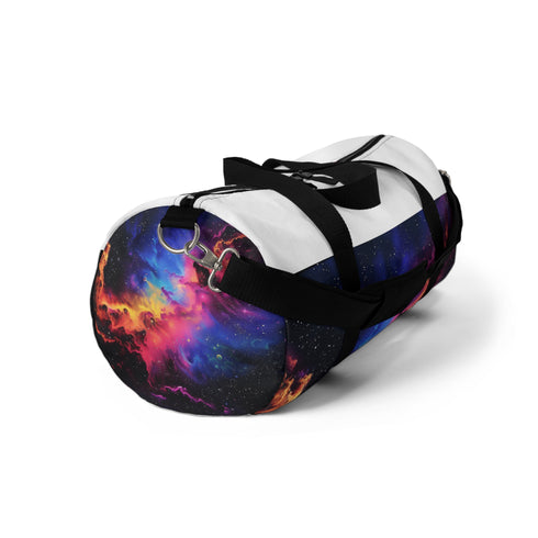 Neon space galaxy duffel bag for on-the-go adventures.