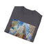Charcoal crew neck t-shirt with Chrysler Building watercolor art deco design