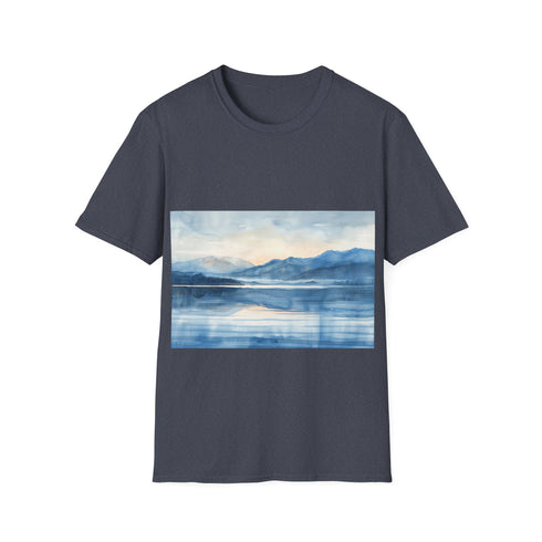 Alaska Bliss Watercolor Tee in Charcoal, Size S, for Men/Women.