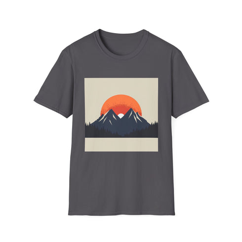 Minimalist Charcoal Mountain Sunrise Men's T-shirt in Size Small