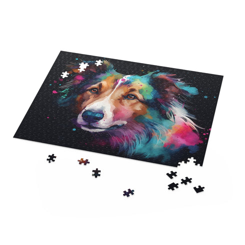 Adorable collie puzzle with vibrant colors and intricate details.