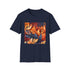 Charcoal autumn-themed cotton crew neck T-shirt with vibrant tapestry design