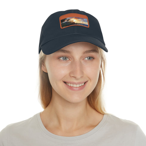Hawaiian sunset paradise cap in white with light brown patch.