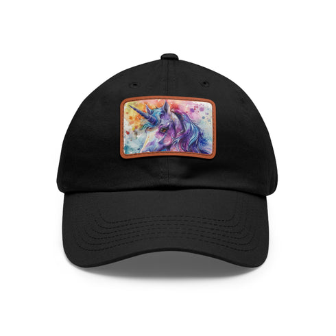Magical Watercolor Unicorn Cotton Baseball Cap, White with Light Brown Patch