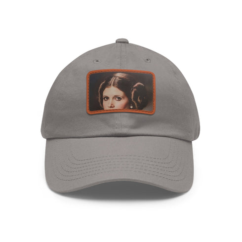 Galactic Princess Leia Embroidered Baseball Cap in White/Light Brown Rectangle Variant.