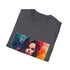 Vibrant charcoal crew neck cotton T-shirt with unique watercolor neon design
