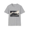 Charcoal cotton T-shirt with vibrant Bugatti racing graphic evokes speed and thrill