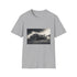 Charcoal cotton T-shirt with vibrant Bugatti racing graphic evokes speed and thrill
