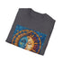 Charcoal cotton t-shirt with intricate mandala sun and moon design