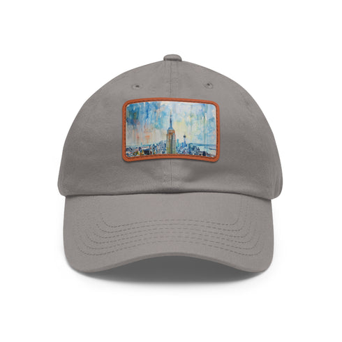 White cotton Empire Skyline Splendor cap with light brown rectangle patch.