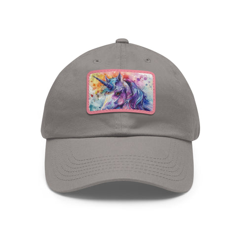 Magical Watercolor Unicorn Cotton Hat with Rectangle Design, White/Light Brown Patch