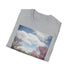Charcoal cotton T-shirt with suburban park spring bloom graphic