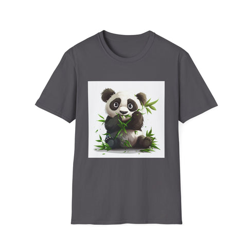 Panda bamboo-themed charcoal t-shirt for a zen picnic.