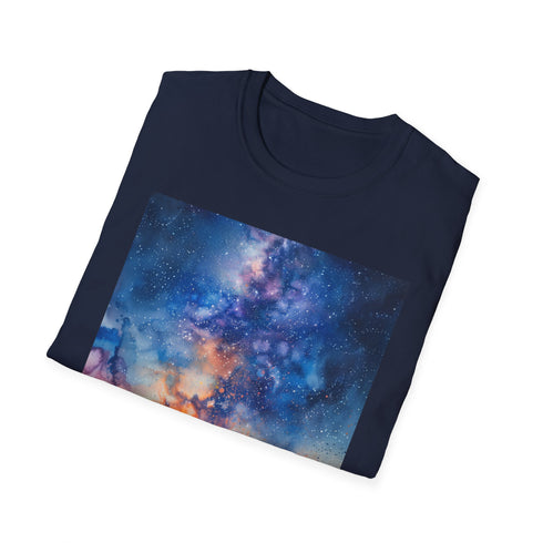 Cosmic design charcoal T-shirt featuring Milky Way art on cotton fabric