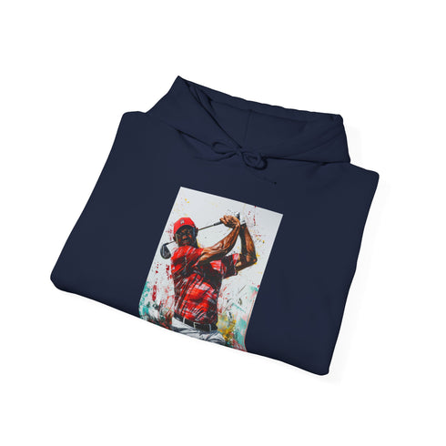 Navy Tiger Woods Hoodie with Iconic Golf Swing Painting