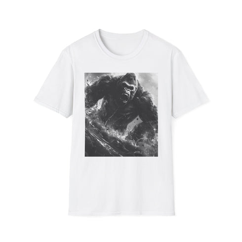 Charcoal cotton T-shirt with vibrant King Kong skyscraper graphic
