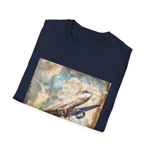 Vintage airplane adventure t-shirt in black, 2XL size men's and women's.
