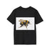 Vibrant bumblebee watercolor tee in charcoal cotton for summer style.