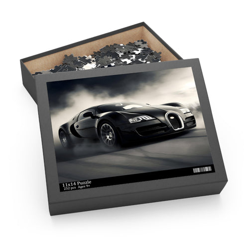 Bugatti Speed Puzzle, high-speed racing jigsaw with sports car zooming by landscapes